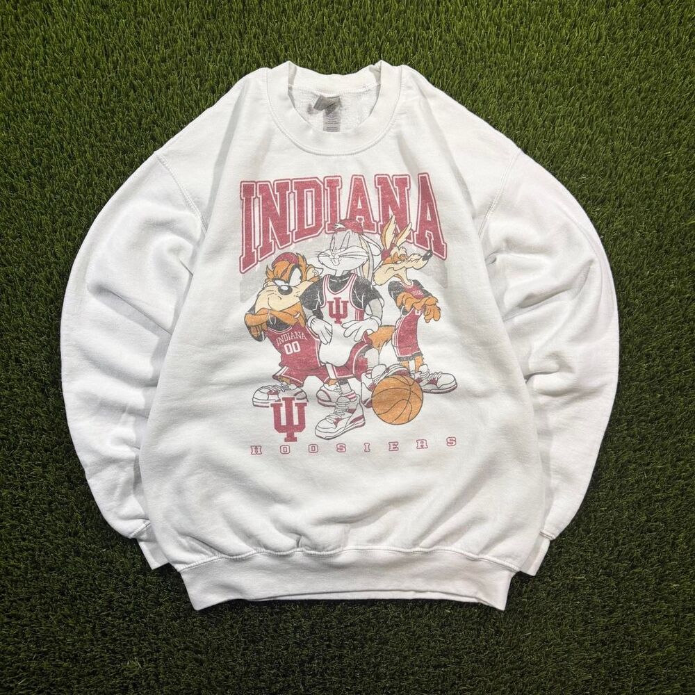 Indiana Basketball Cartoon Graphic White Crewneck